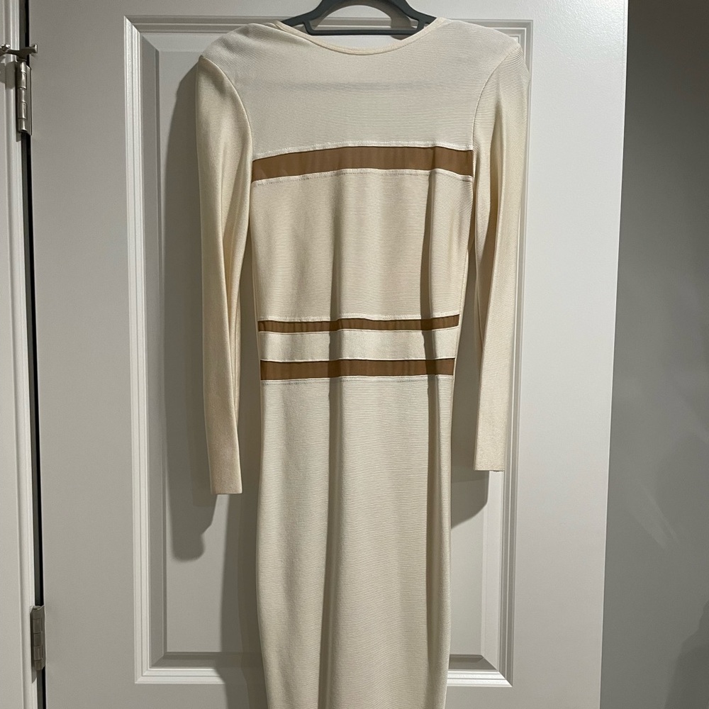 House of CB long sleeve ivory and mesh gown